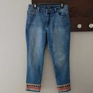 DJeans Blue Ankle Cropped Jeans with Embellished Hem, Size 10